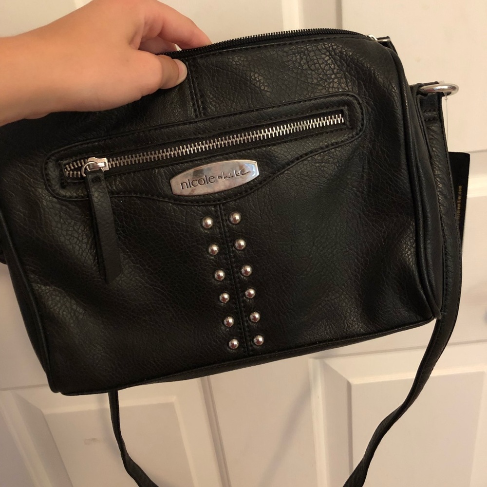 Nicole Miller black purse with silver accents